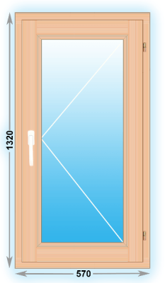 Готовое деревянное окно одностворчатое 570x1320
