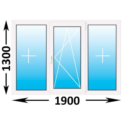 Пластиковое окно MELKE Lite 60 трехстворчатое 1900x1300, с однокамерным энергосберегающим стеклопакетом