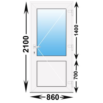 Готовая пластиковая входная дверь REHAU 860x2100 алюминиевый порог