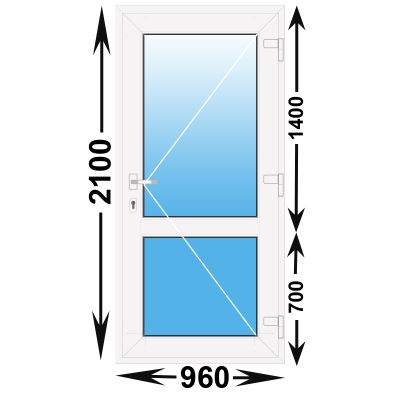 Готовая пластиковая входная дверь REHAU 960x2100 Правая (низ стекло)