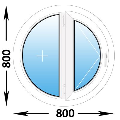 Пластиковое окно Rehau Blitz круглое двухстворчатое 800x800